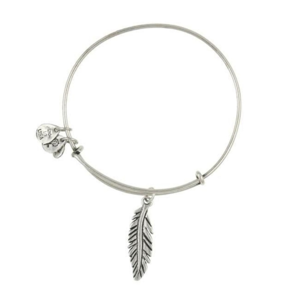 Alex and Ani Silver Feather Charm Bangle Bracelet